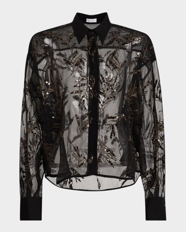 Herbarium Embroidered Crispy Silk Organza Shirt
